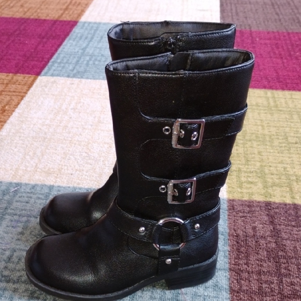 Girls Black Buckle Strap Boots, Winter Boots